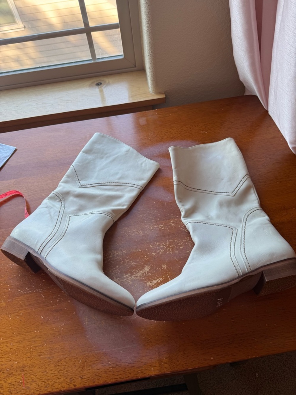 Dr Adams Off White Leather Boots Womens 41 US 10 Made Portugal Pull On